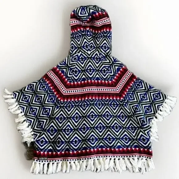 MATILDA JANE Hooded Fringe Poncho Boho Fair Isle Knit Cape Big Girl Size 14 - Picture 3 of 16